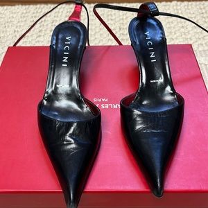 Pointy toe kitten heel ankle wrap sandal